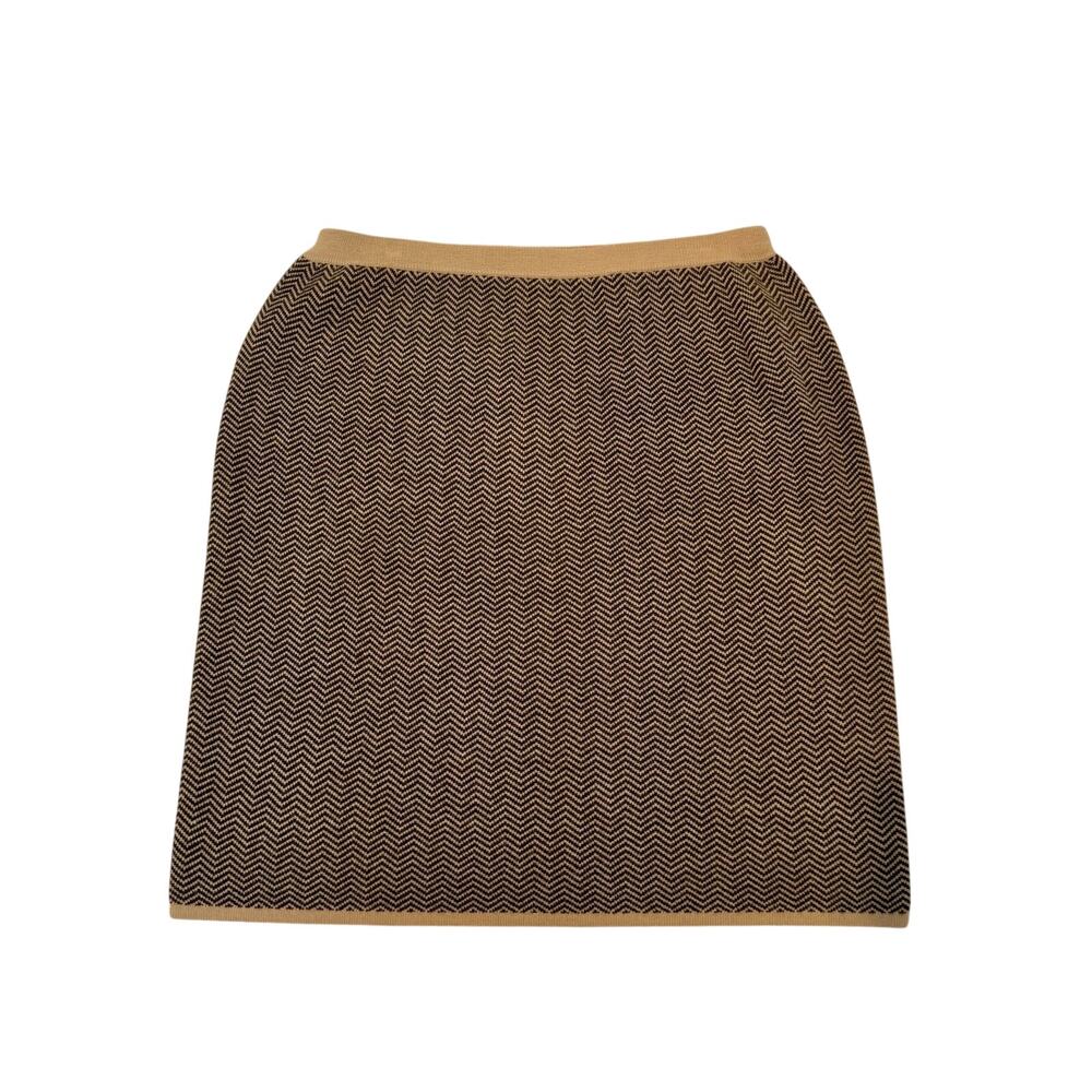 Wool Herringbone Pull On Stretch Lord & Taylor Skirt Brown Tan Womens 1X VTG.